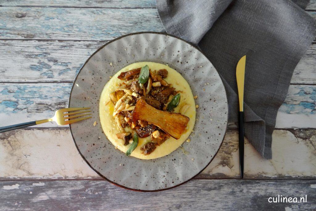 Polenta met pulled oats en paddenstoelen