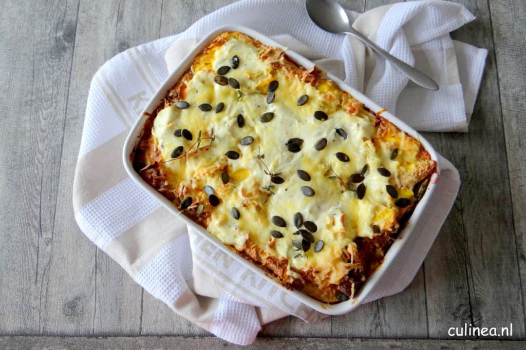 Regenboog lasagne met 5 soorten kaas