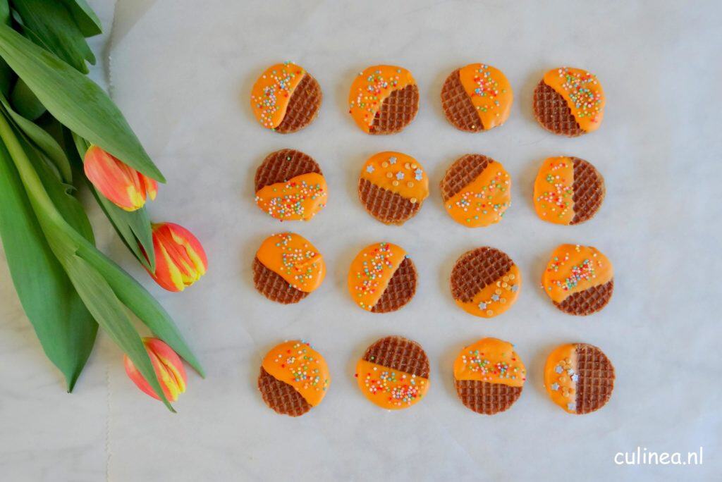 Mini stroopwafels met oranje chocolade