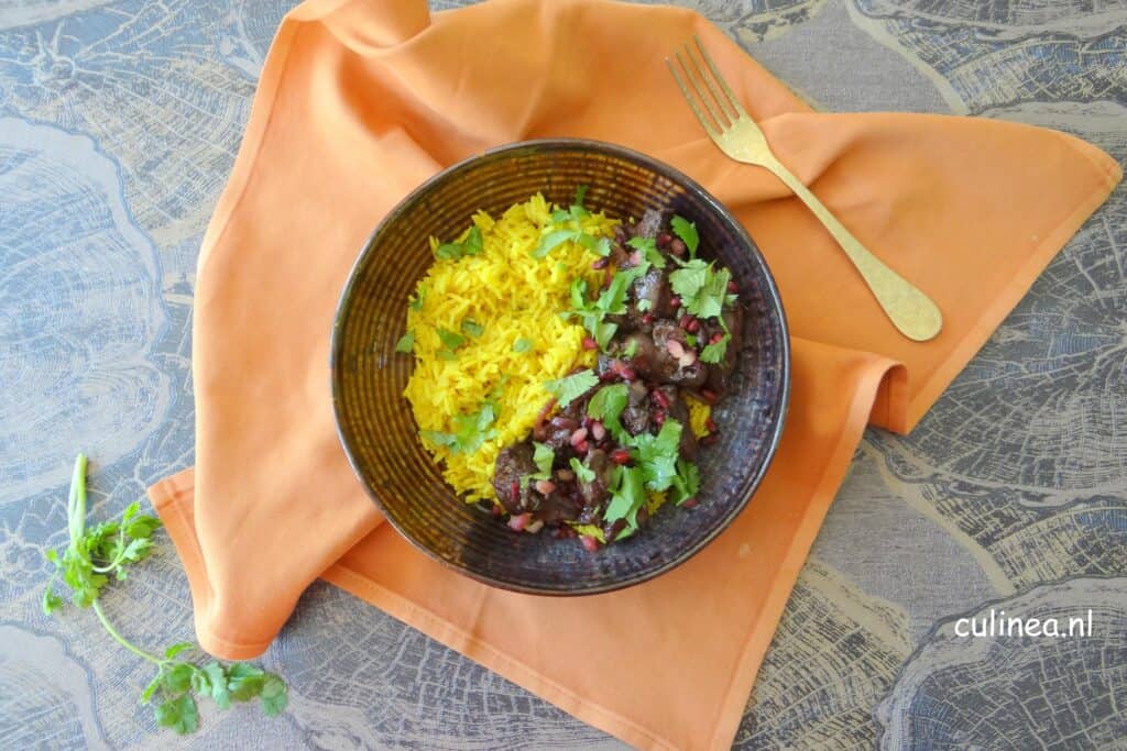 Kippenlevertjes met granaatappel