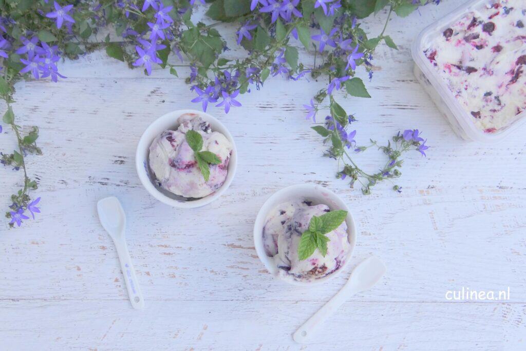 Geitenyoghurt ijs met blauwe bessen