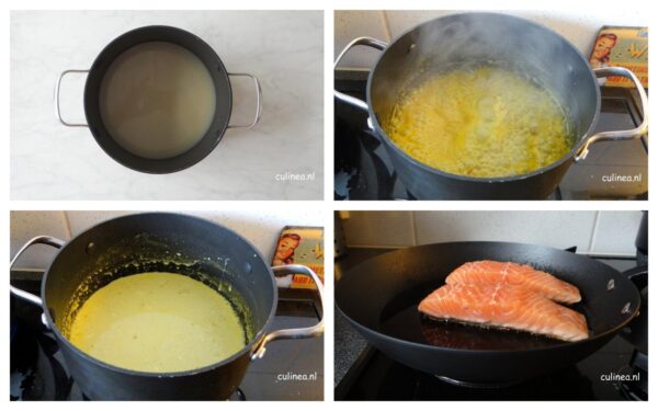 Gebakken zalm met mosselen