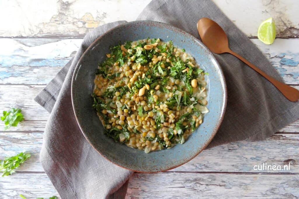 Groene linzen curry met boerenkool