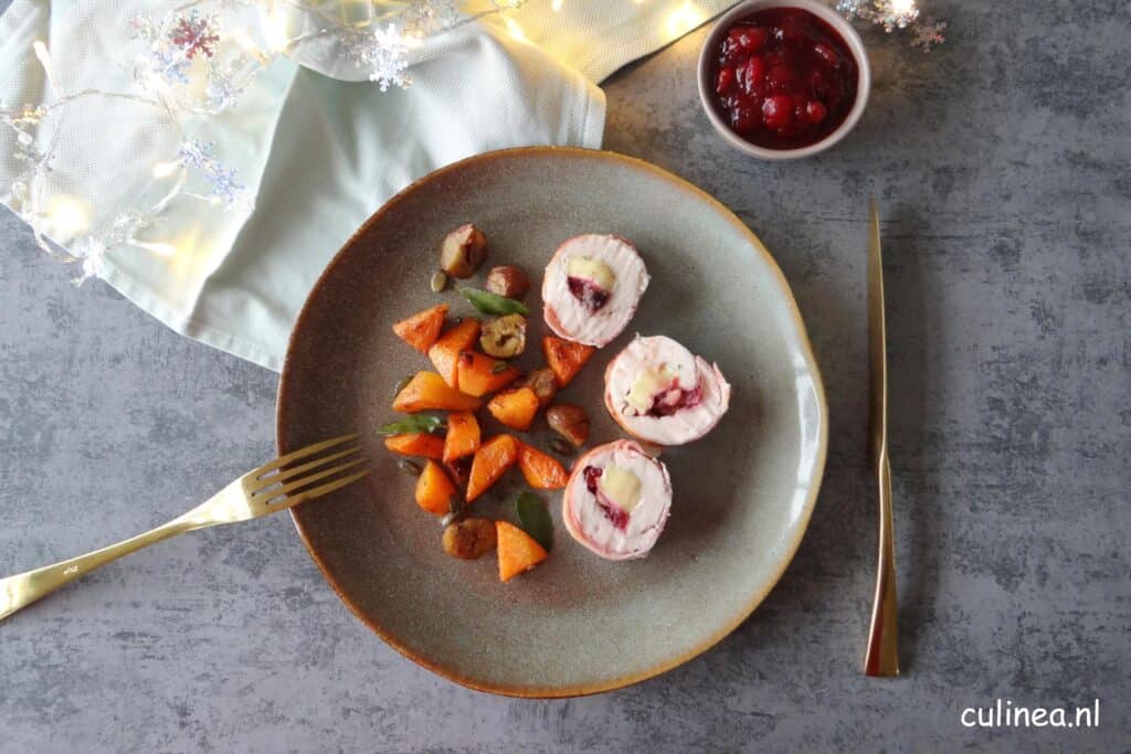 Kipfilet gevuld met brie en cranberrycompote
