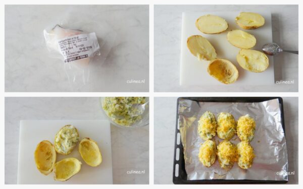 Gepofte aardappelen gevuld met kabeljauw