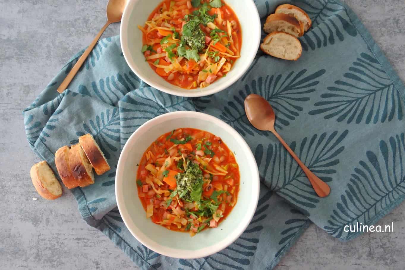 witte kool, bonen en tomatensoep