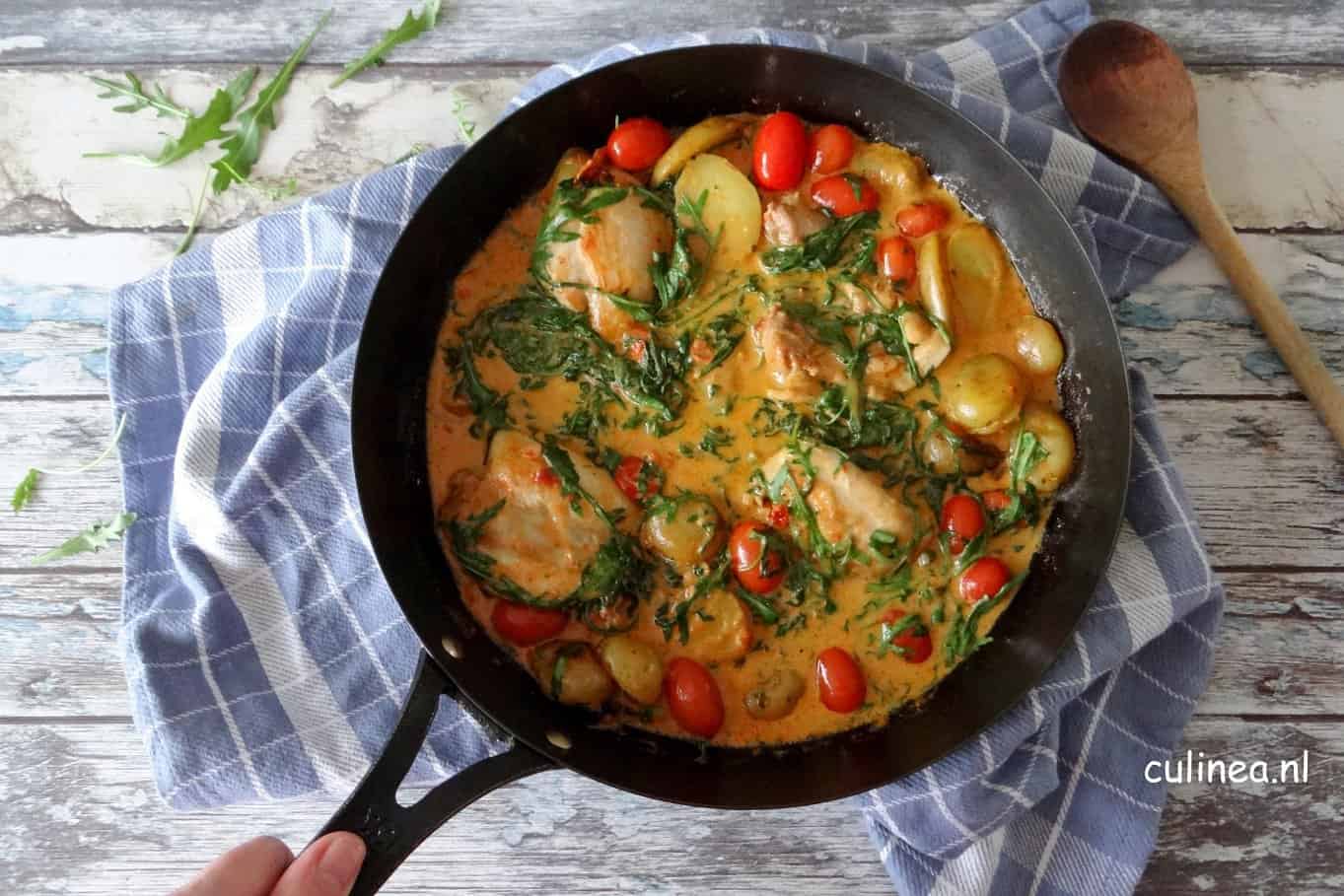 kip fricassee met rode pesto