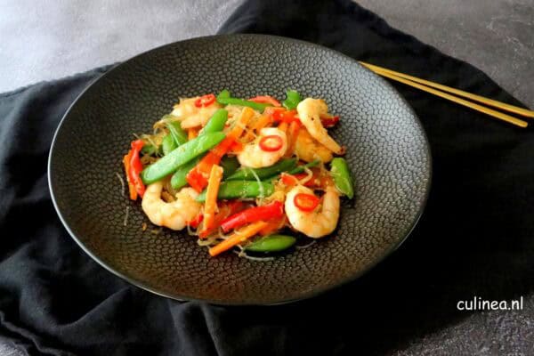 Singapore noedels met garnalen