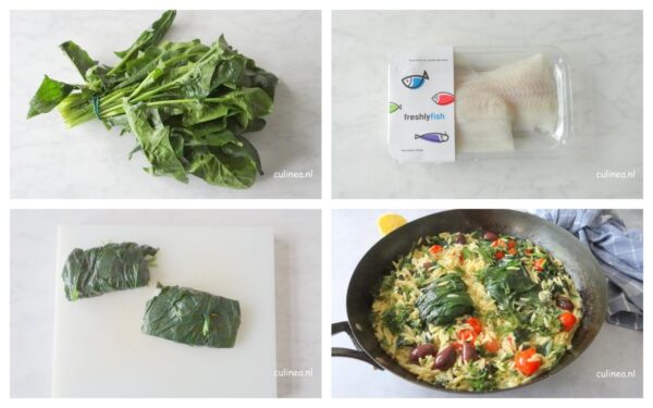 Heilbot in spinazieblad met orzo