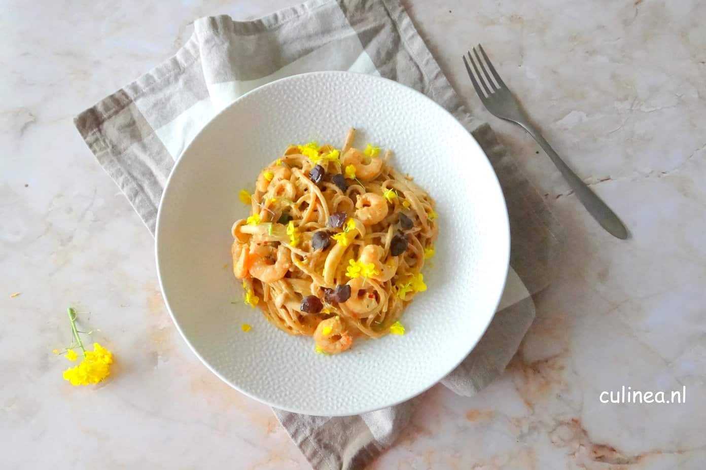 Spaghetti met Jerk garnalen