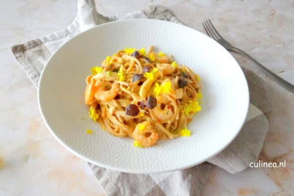 Spaghetti met Jerk garnalen