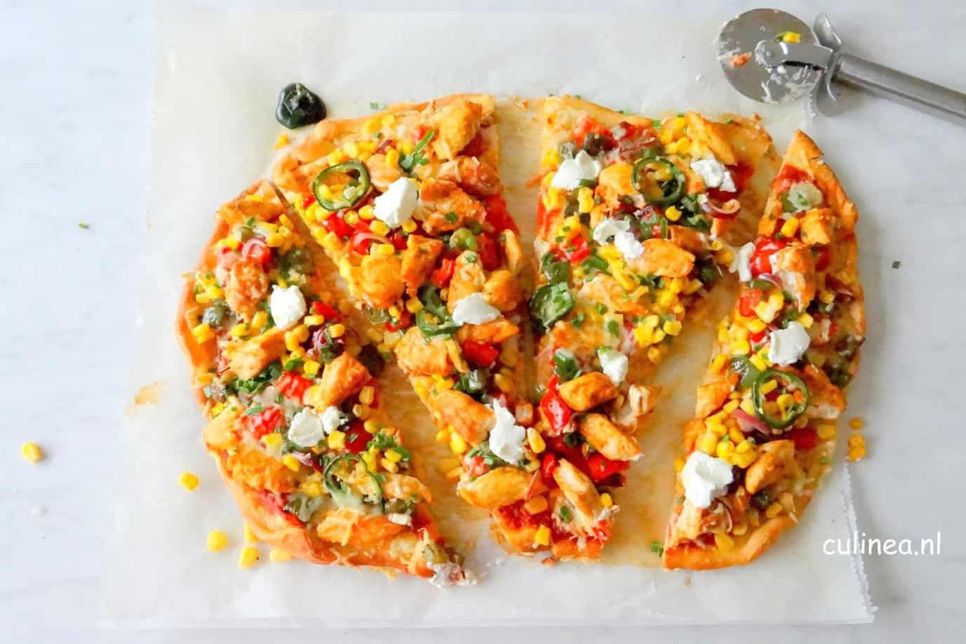 Tex Mex pizza met kip