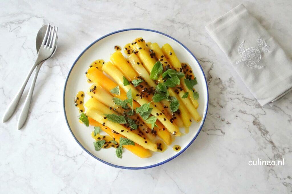 Geglaceerde wortelen met passiefruit