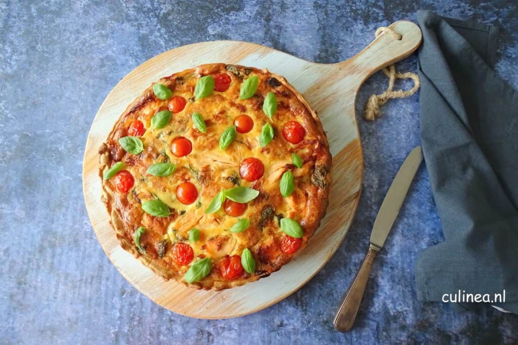 Quiche met zalm en aubergine