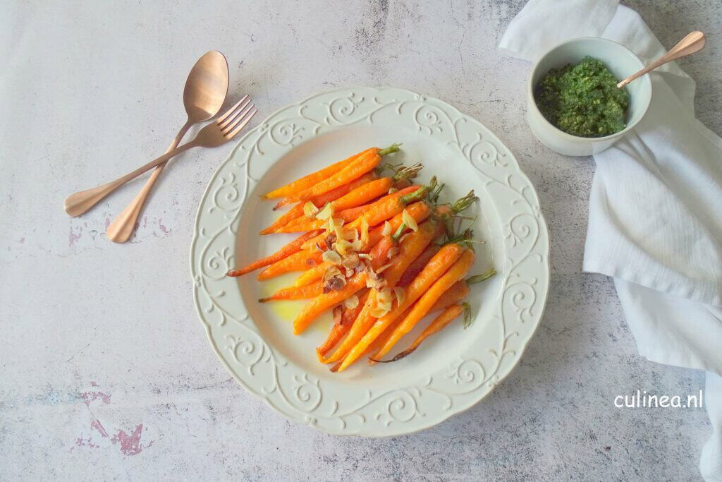 Bospeen geroosterd in boter en knoflook