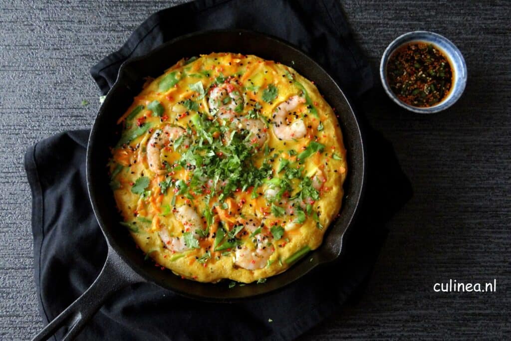 Koreaanse pannenkoek met garnalen
