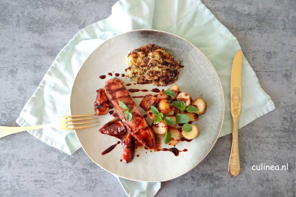 Eendenborst met vijgen en peterseliewortel