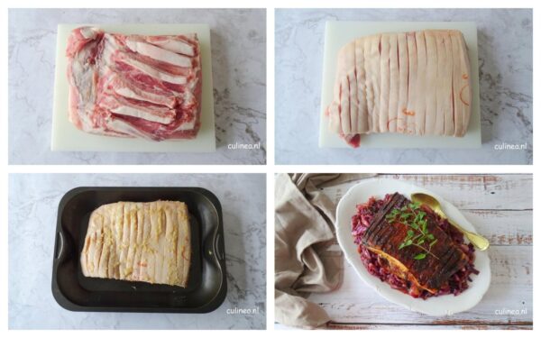 Geroosterd buikspek met rode spitskool