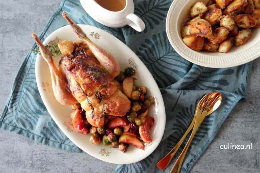 Gevulde parelhoen met spruitjes