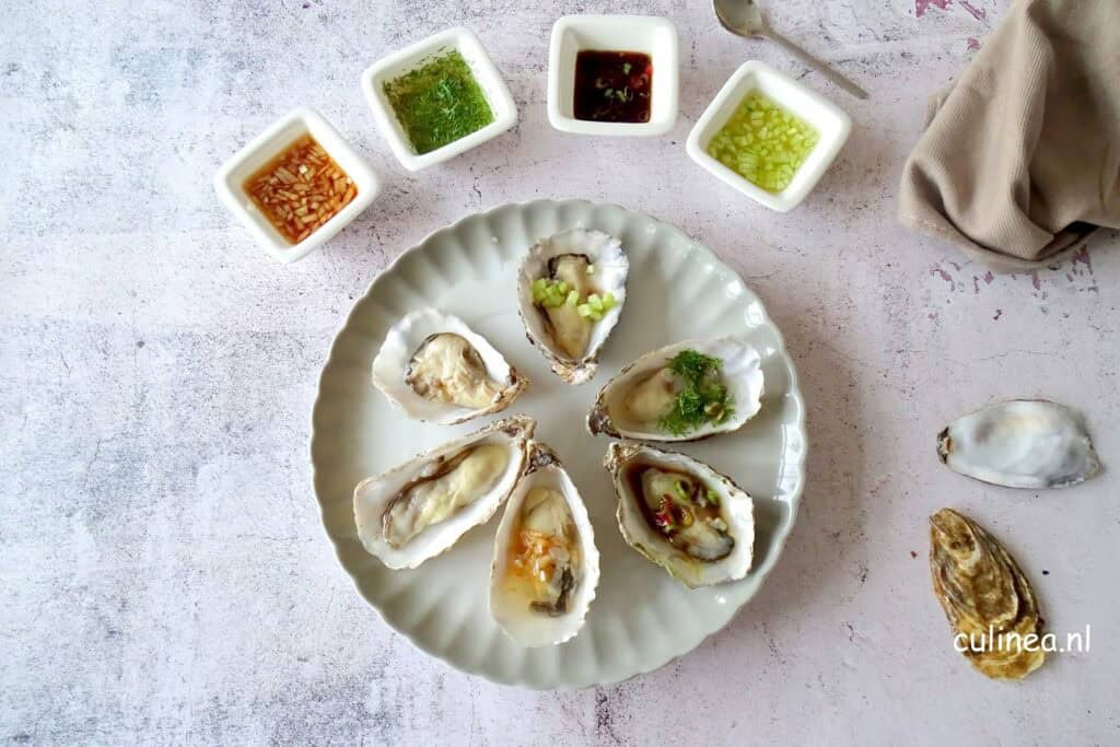 Oesters met 4 verschillende dressings
