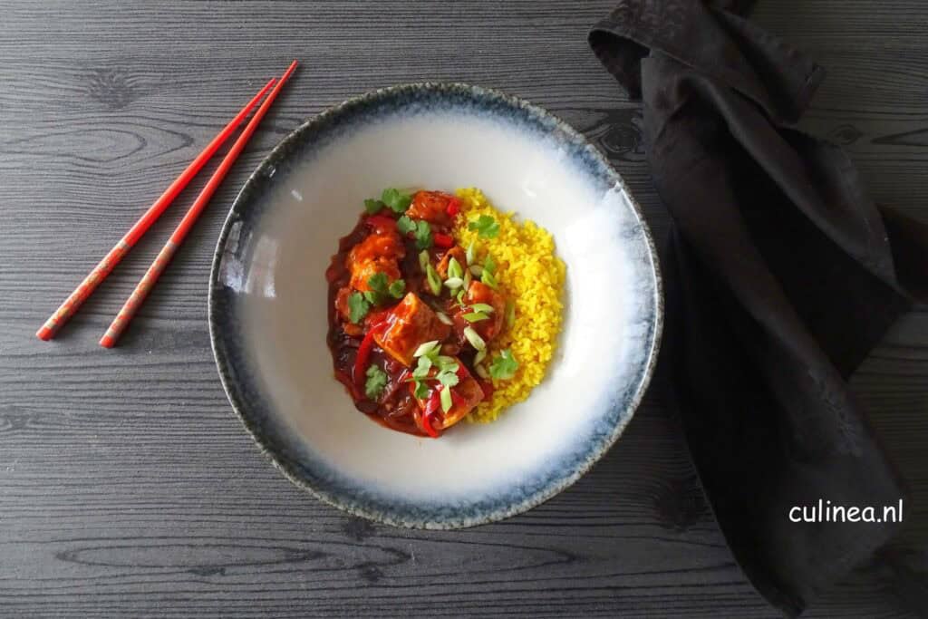 Pittige en zoete tofu met rijst