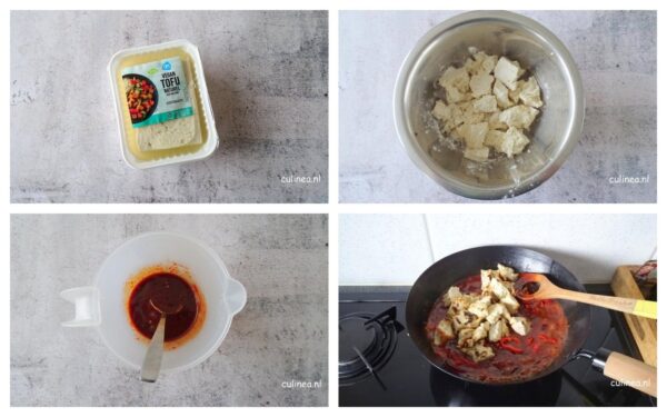 Pittige en zoete tofu met rijst