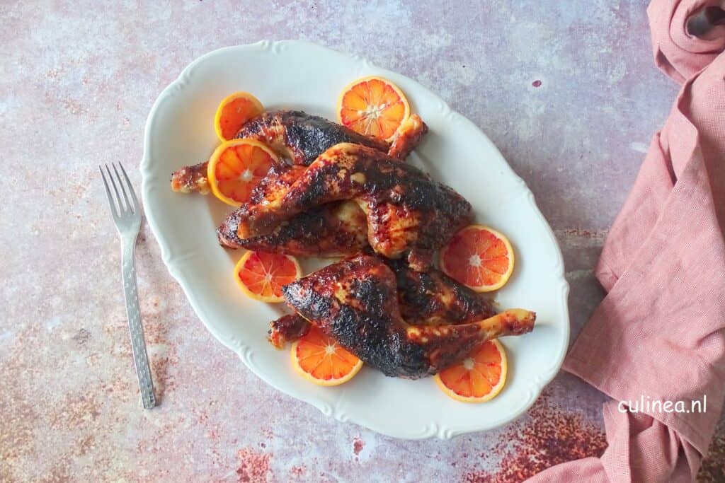 Geroosterde kip met bloedsinaasappel