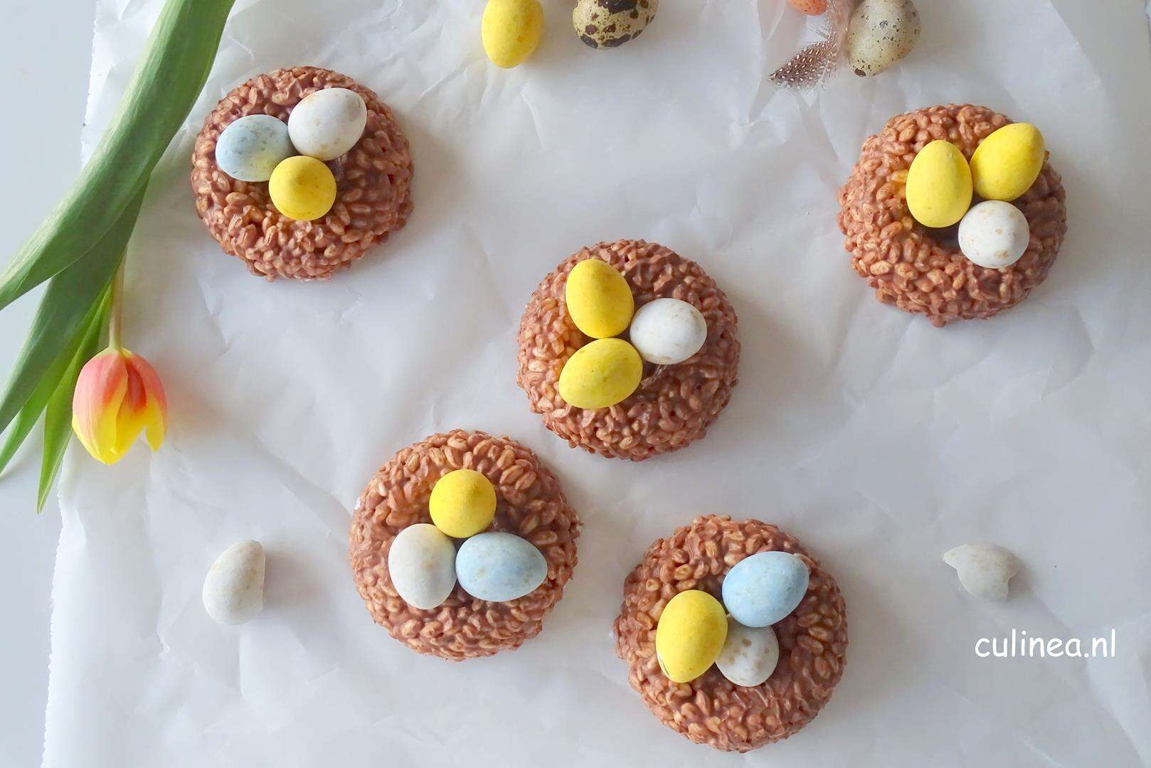 Chocolade vogelnestjes met dragee eitjes