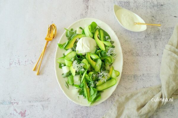 Groene kruiden salade met burrata