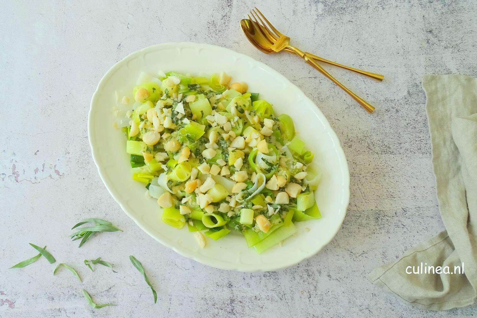 Preisalade met macadamianoten en dragon