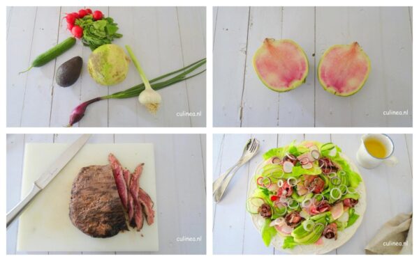 Pittige steaksalade met radijsjes