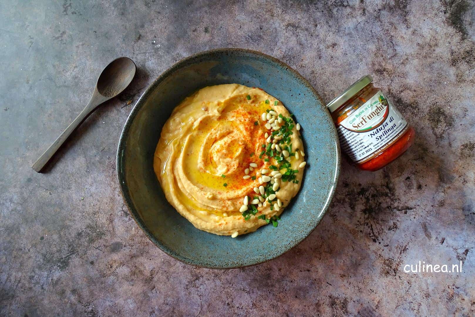 Witte bonendip met nduja