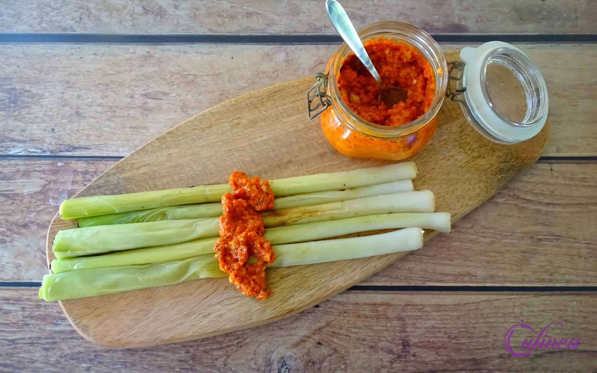 Geroosterde prei met Romesco saus