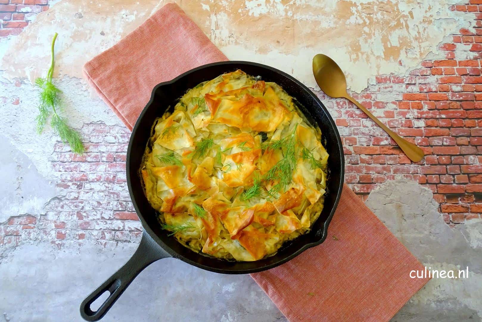 Kip, artisjok en spinazie met filo