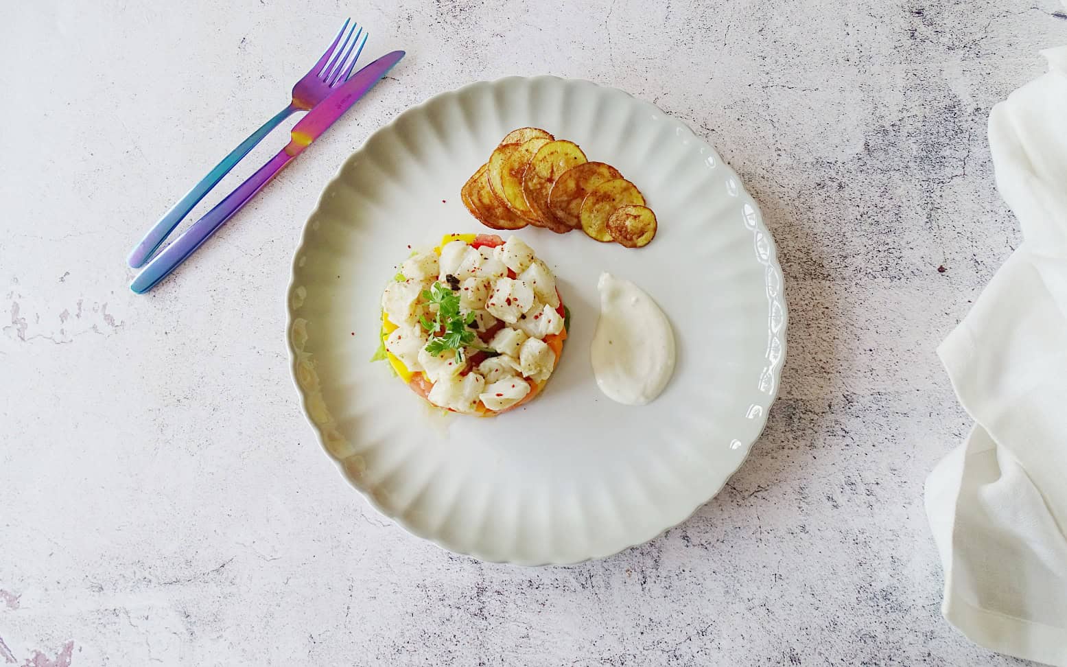 Kabeljauw ceviche met chips