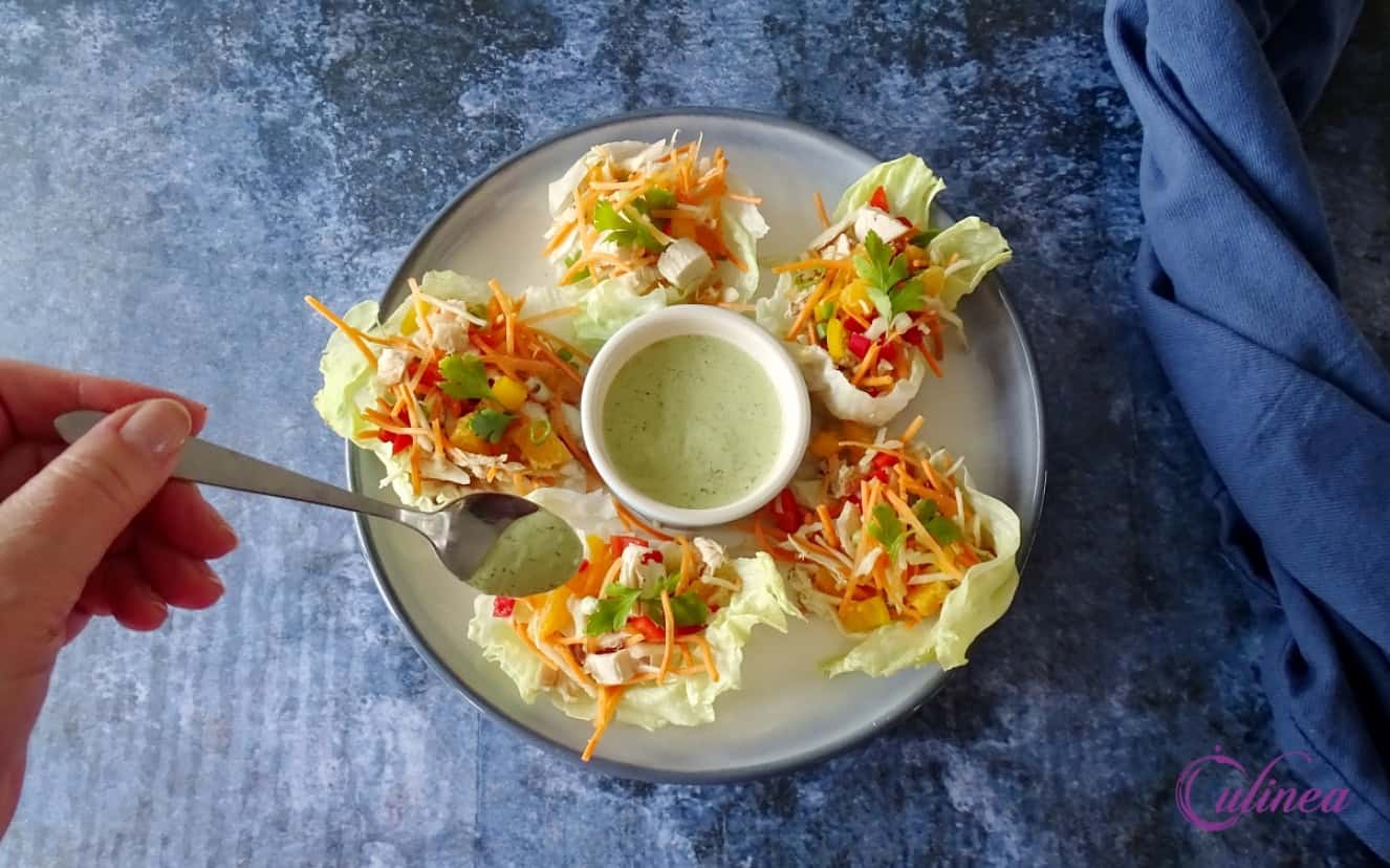 Slaschuitjes met kalkoen en tahinsaus