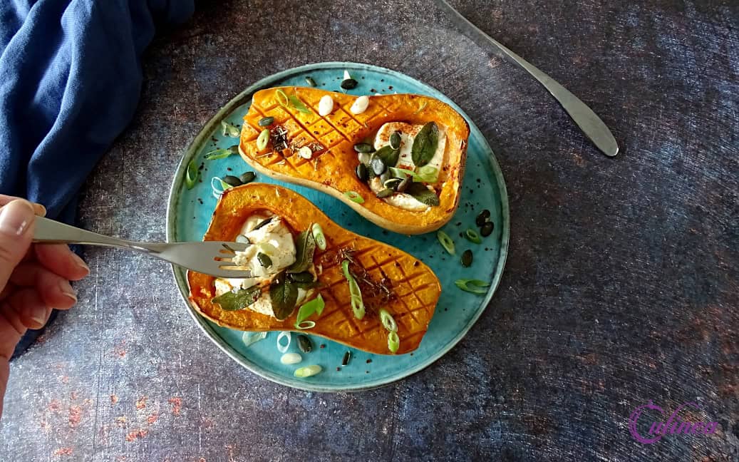 Geroosterde flespompoen met feta