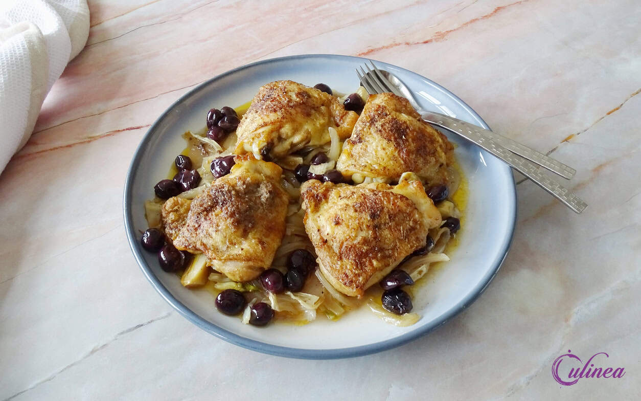 Kippendijen met venkel en druiven