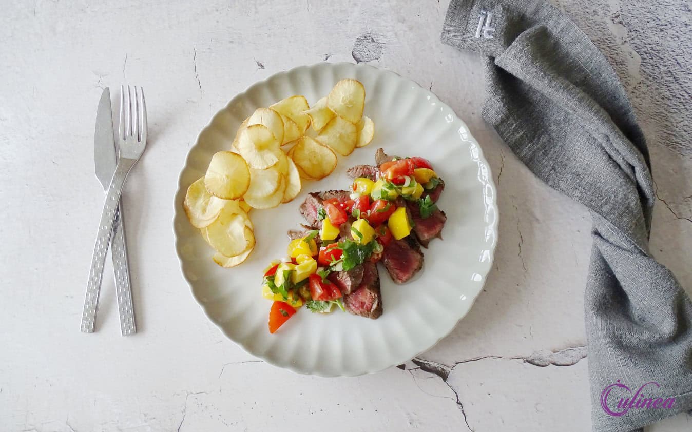 Steak in rum marinade met mangosalsa
