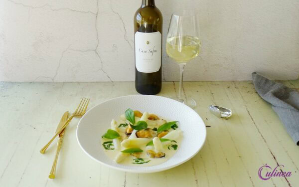 Asperges met mosselen