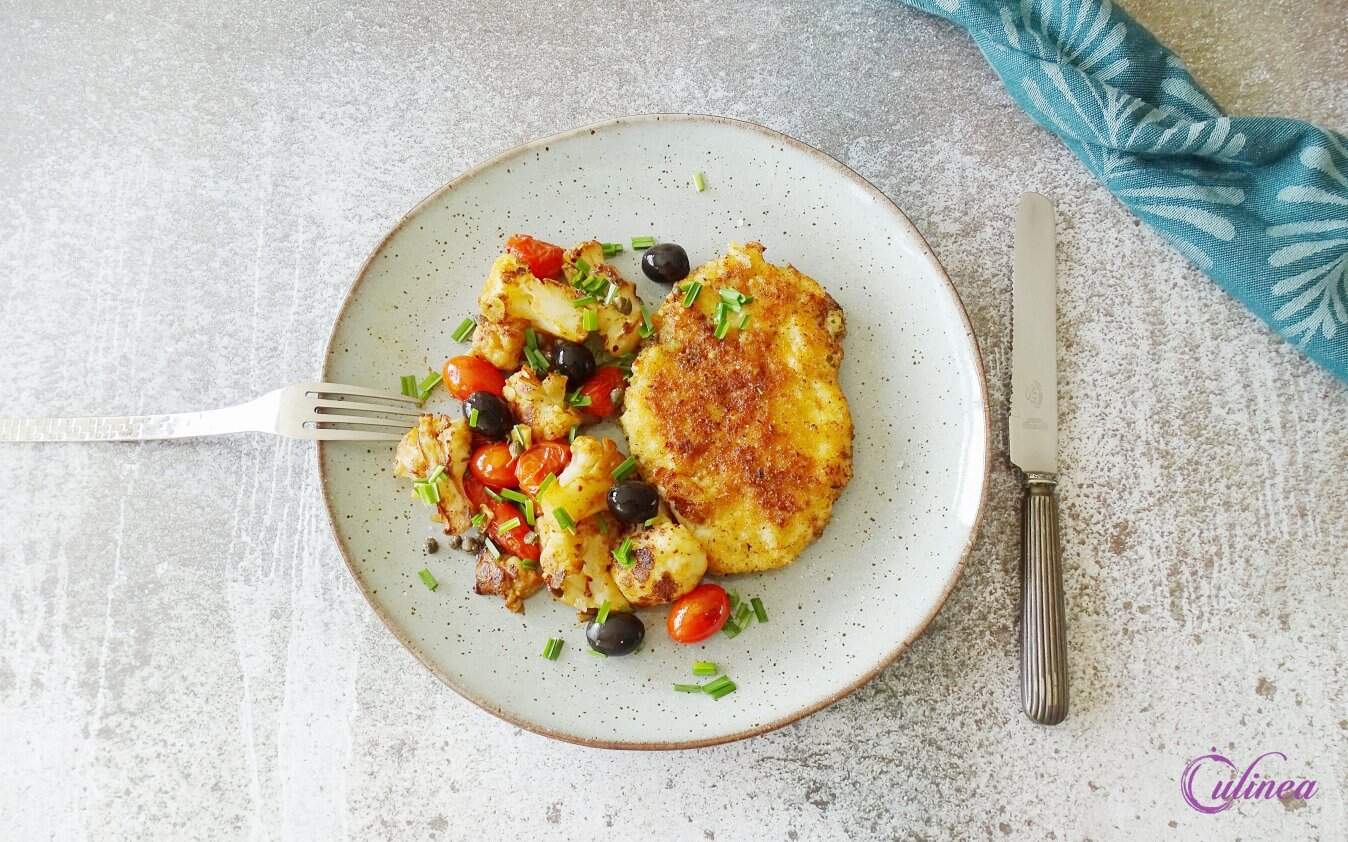 Italiaanse kipschnitzel met bloemkool puttanesca