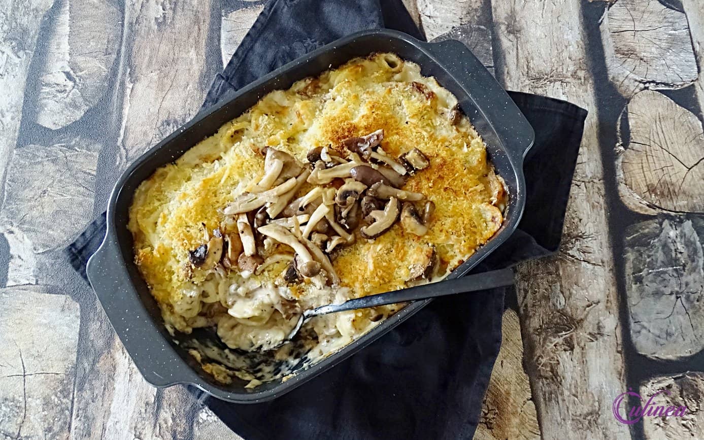 Mac en Cheese met truffelkaas en paddenstoelen