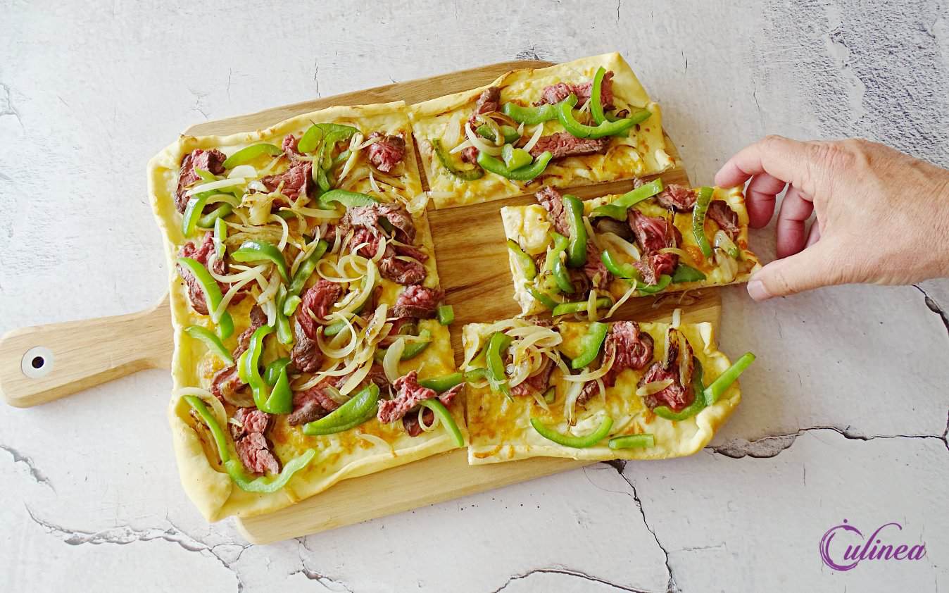 Philly cheese steak pizza