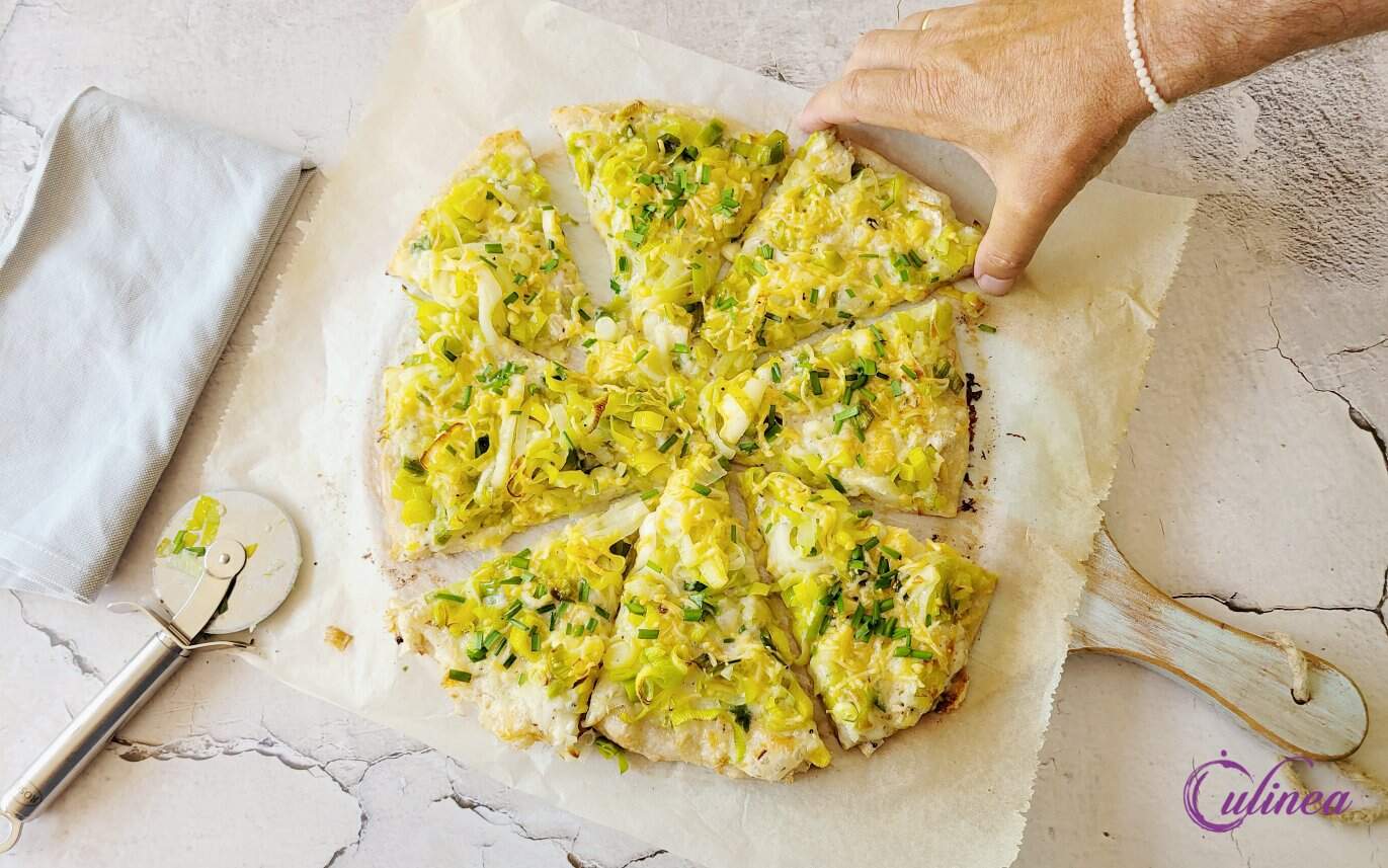 Pizza met prei en geitenbrie