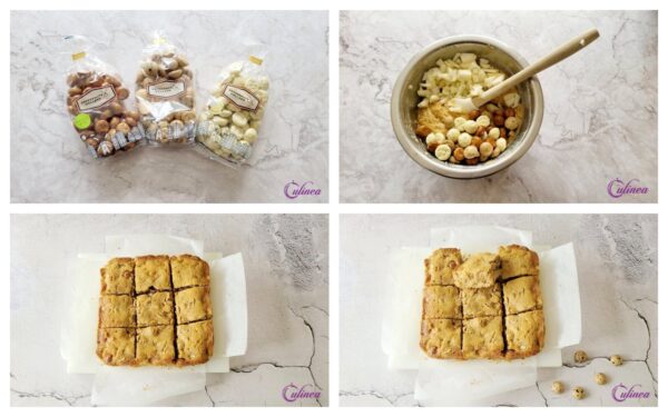 Blondies met Pepernoten en Peer