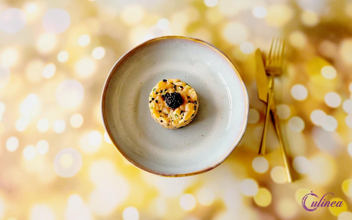 Zalmtartaar met zwarte knoflook