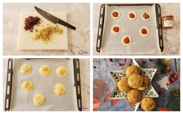Bladerdeegkoekjes met jam, walnoten en cranberries