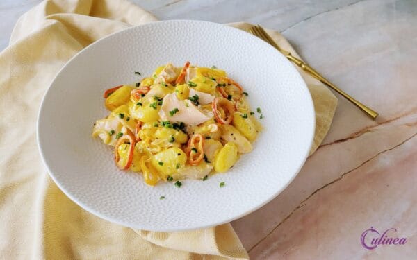 Gnocchi met zalm en paprikasaus