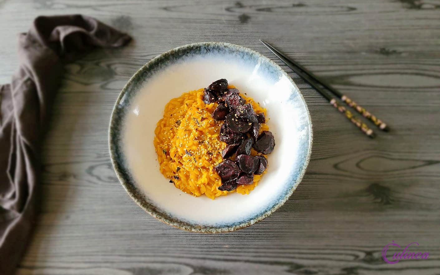 Orzotto met pompoenpuree en wortel