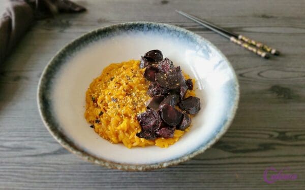 Orzotto met pompoenpuree en wortel